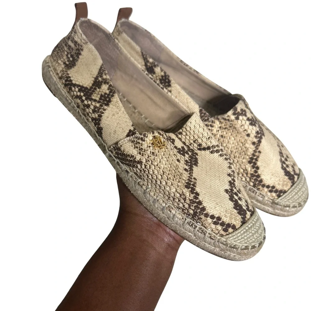 Lauren Ralph Lauren Cameryn Espadrille Women 8 Python snake Print Canvas flats